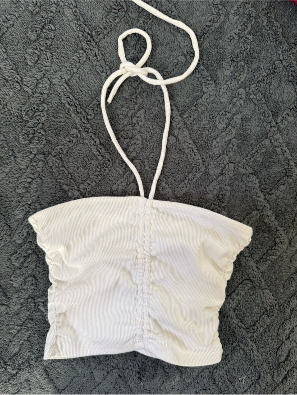 White Ruched Halter Tube Top